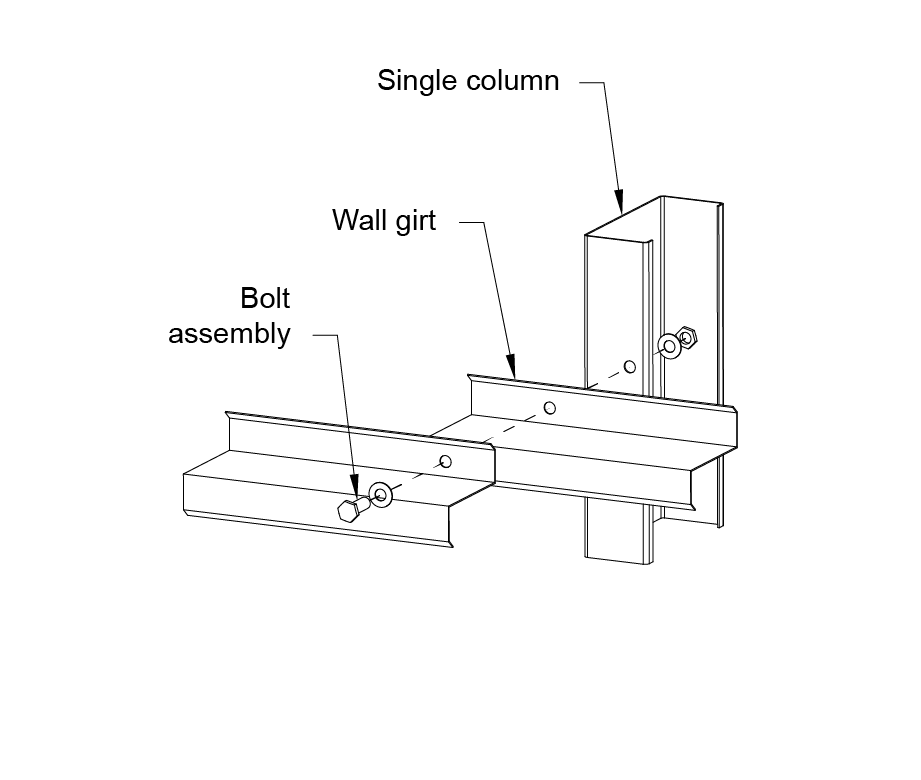 Girt Column Sidewall Single Bolt Detail (Outside Girt Flange Down)